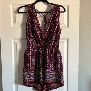 Maroon Geometric Print Romper